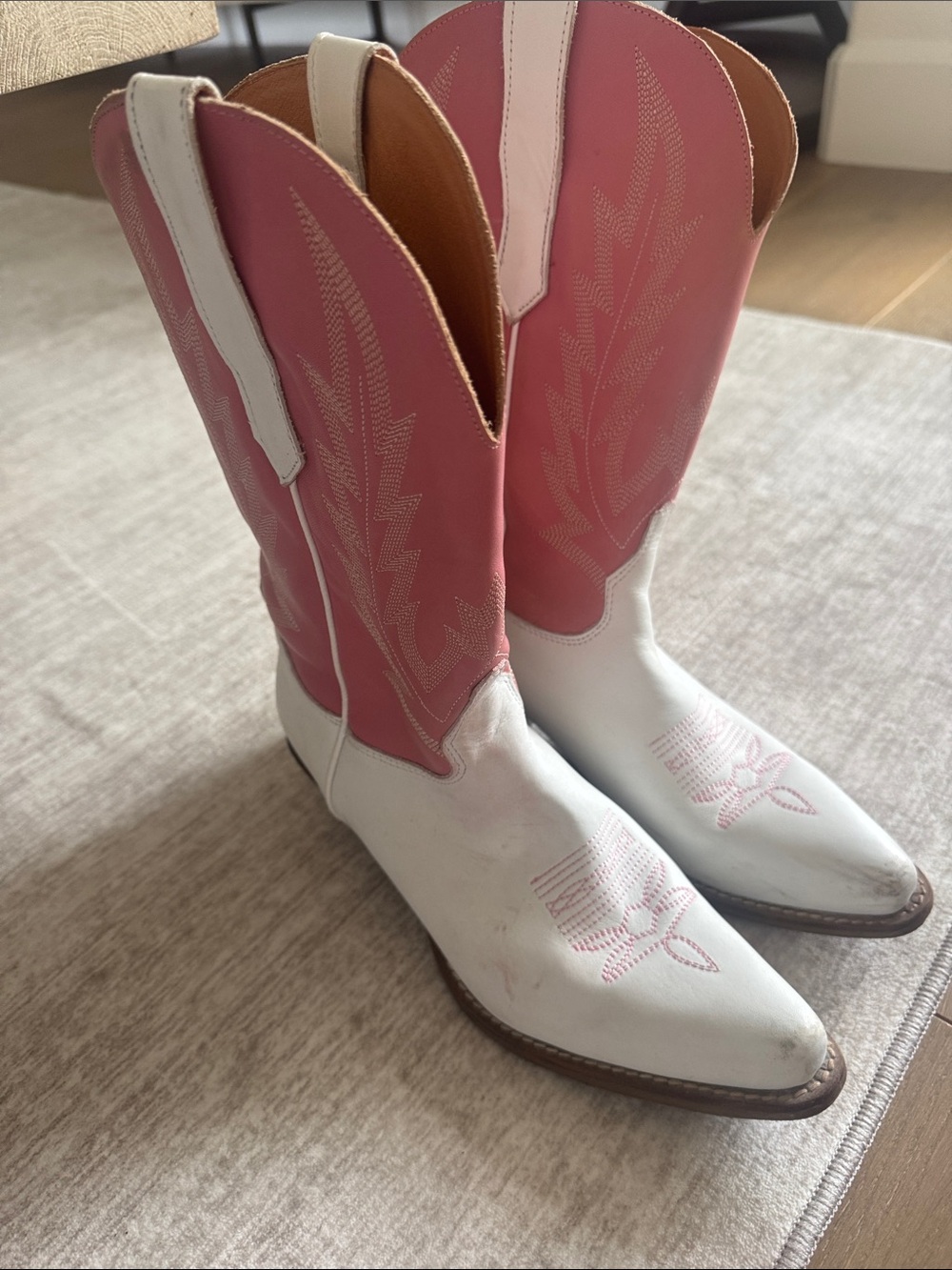 Dingo Pink and White Two-Tone Western Heeled Boots